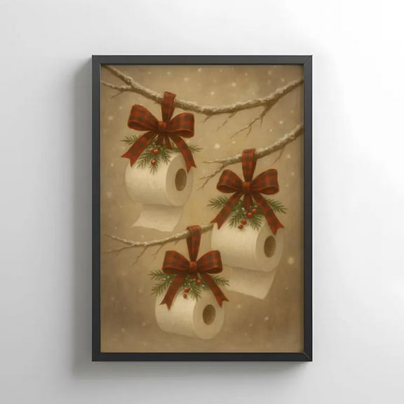 Rustic Christmas Bathroom Wall Art, Funny Christmas Toilet Paper Art Poster Size 24''x36'' -Gategoo