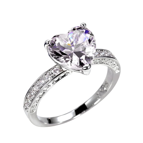 DESIGNICE Rings for Women Sterling Silver Heart Diamond Ring Elegant Rhinestone Ring for Women Fashion Full Zircon Copper Rings for Women Size 6 10 Rings for Women Non Tarnish Pinky Ring (White,9)