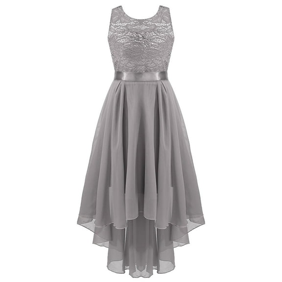 inhzoy Kids Big Girls Floral Lace Flower Girls Bridesmaid Dress High Low Hem Sleeveless Wedding Birthday Party Dress Grey 10