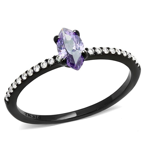 DA032 - IP Black(Ion Plating) Stainless Steel Ring with AAA Grade CZ in Amethyst