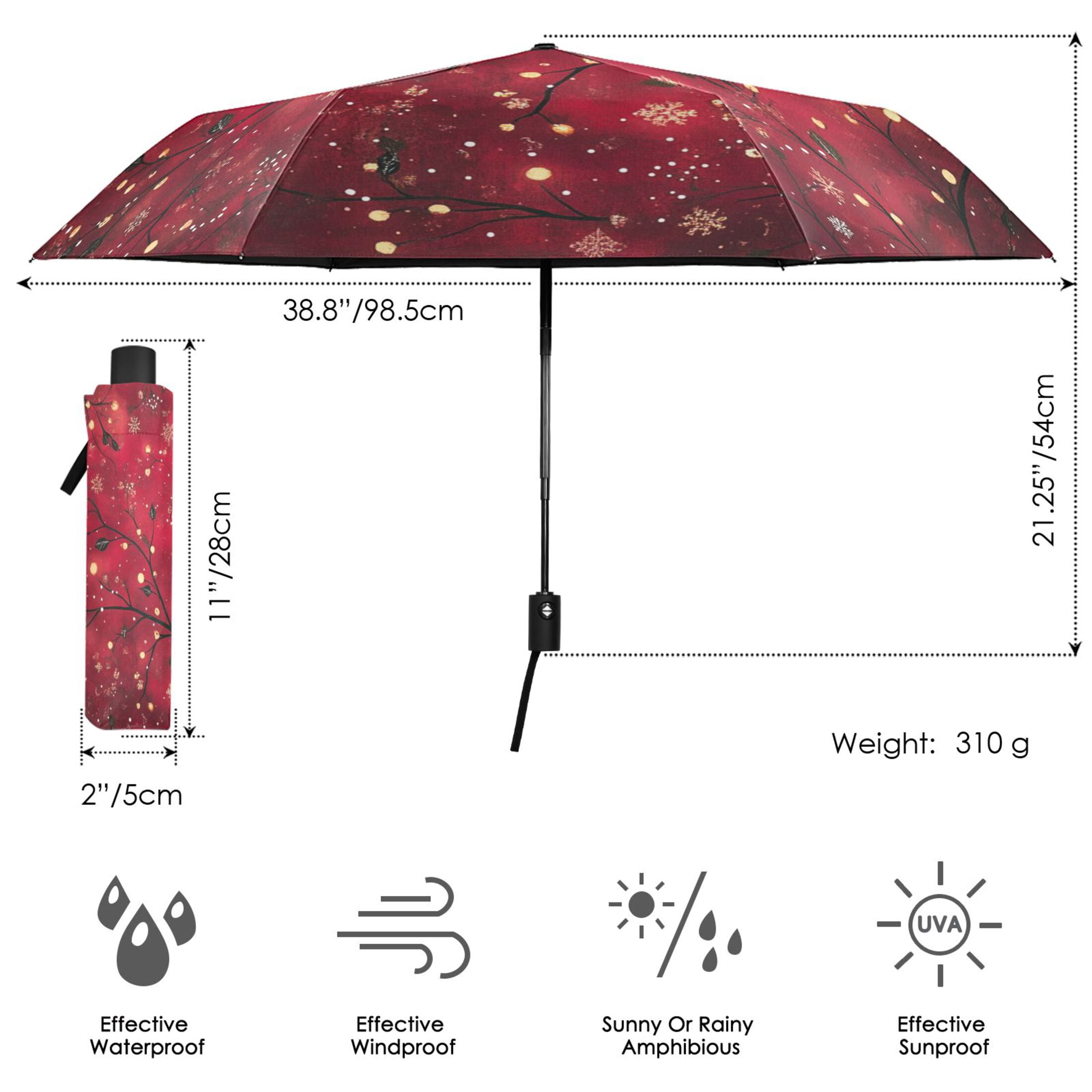 Winter Red Flowers Folding Umbrella UV50+ Waterproof Sun Protection Auto Open Close Compact Fiberglass Frame