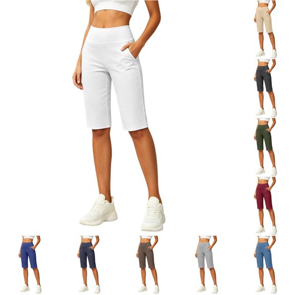 Gunia Capri Pants Women High Waisted 14" Knee Length With Pockets Athletic Casual Shorts Summer Capris Pants