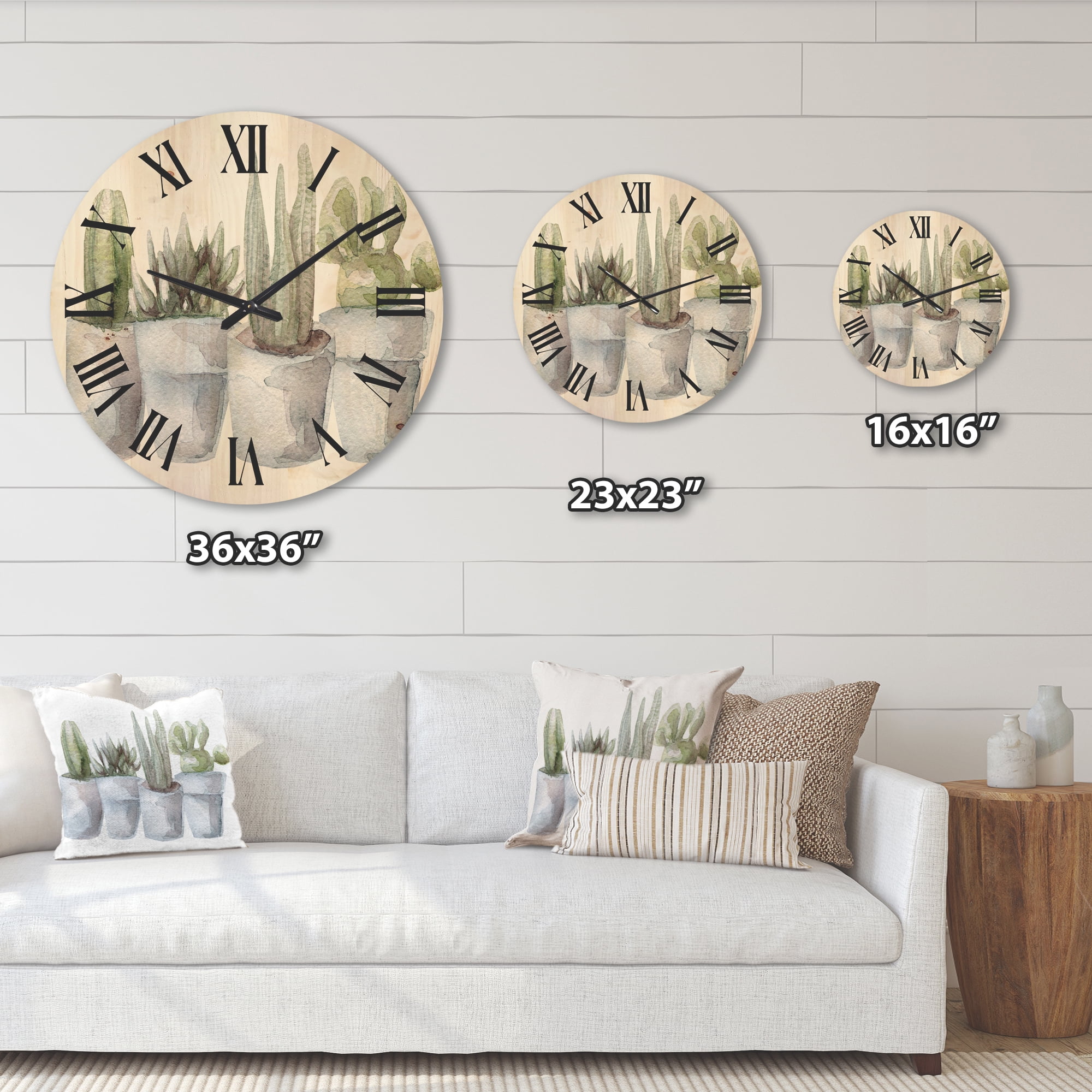 Designart 'Succulent and Cactus House Plants V' Farmhouse Wood Wall Clock