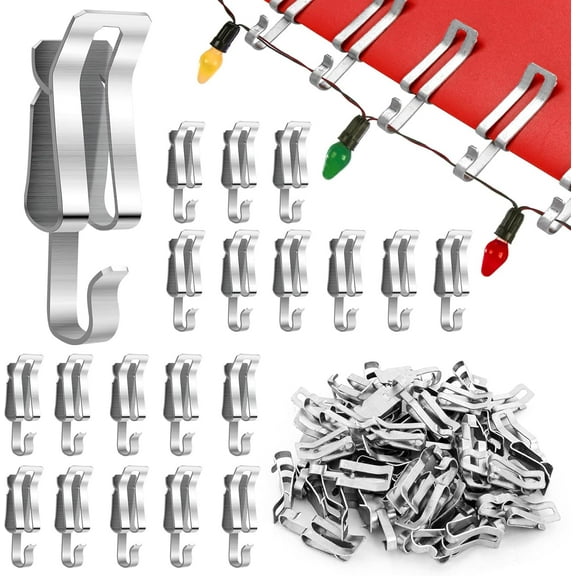Christmas Lights Clips Metal Christmas Light Hanger Hooks Outdoor String Light Gutter Hooks Seasonal Shingles Roof Lighting Gutter Clips for Christmas Holiday Decoration-Silver, 50 Pack