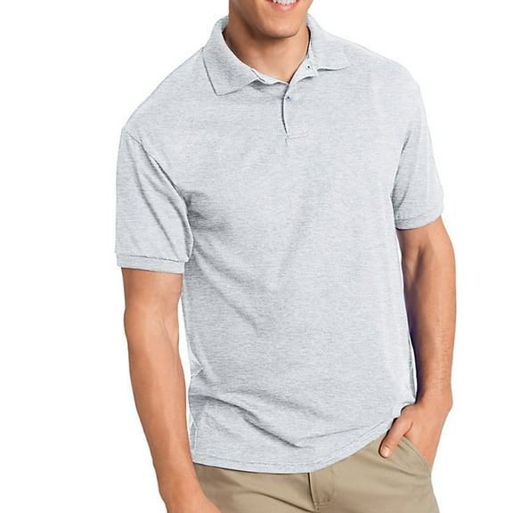 Hanes Men's Cotton-Blend Ecosmart&Reg; Jersey Polo , 054 , Ash , Large