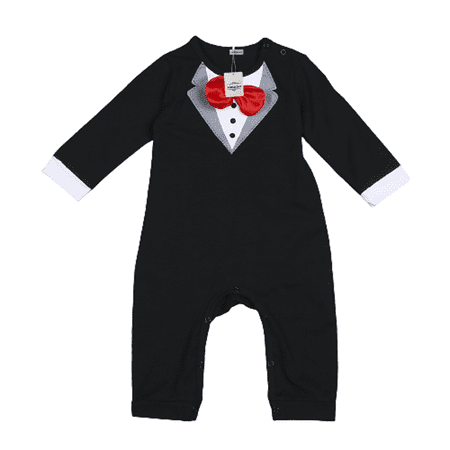 

Baby Boys Romper Gentleman Style Front Bow Long Sleeve Button Closure Romper