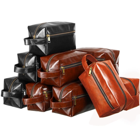 Hillban 10 Pcs Groomsmen Gift Leather Toiletry Bag for Men Travel Shaving Kit Bathroom Bag Make up Cosmetic Proposal Supplies for Wedding Favor Grooming Anniversary Boyfriend Father(Colored)