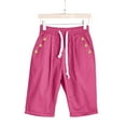 thumbnail image 5 of Plus Size Summer Pants - Thin Elastic Waist Casual Wide Leg Cropped Trousers, Hot Pink Ladies Casual Pocket Thin Outer Wear Elastic Belt in Trousers Large Size Loose Pants, 5 of 5