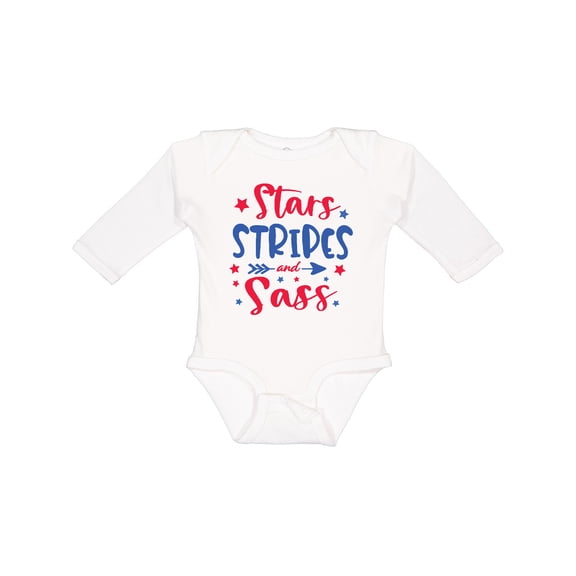 Inktastic 4th of July Stars Stripes and Sass Blue and Red Stars Girls Long Sleeve Baby Bodysuit