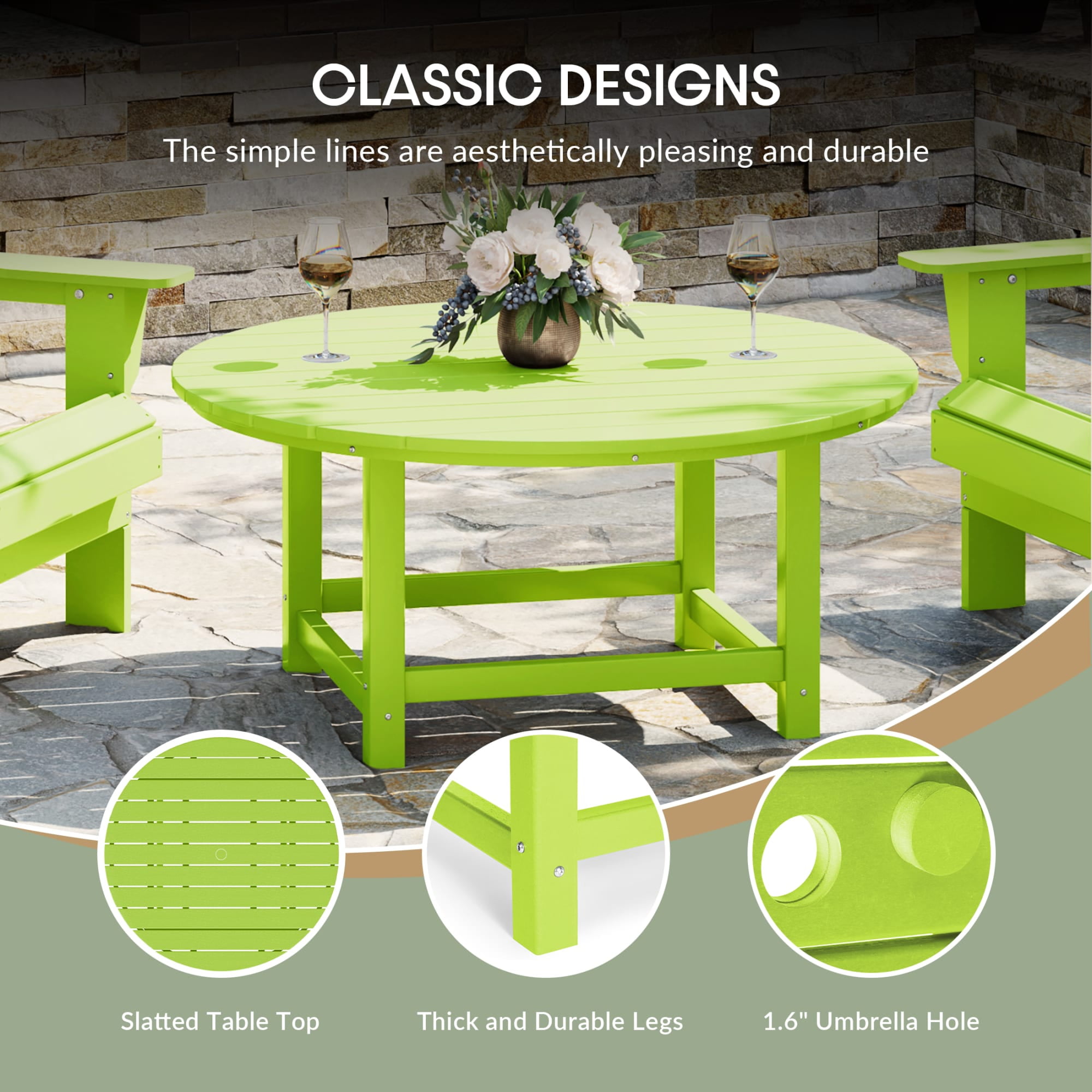 WestinTrends Malibu Low Outdoor HDPE Round Patio Coffee Table, Lime