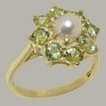 thumbnail image 2 of LBG British Made Real Solid 18k Yellow Gold Cultured Pearl & Peridot Womens Engagement Ring - 33 size options - Size 6.25, 2 of 6