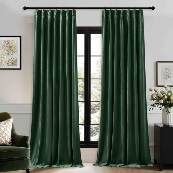 Nalqet 40*84 inch 2 Panels Pinch Pleated Velvet Curtains for Home, Blackout Heat Blocking Window Curtains with Hooks for Bedroom,Living room,Office,Dark Green