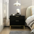 thumbnail image 3 of OXYLIFE Nightstand Set of 2 Bedside, End Side Table with 2 Drawers & Gold Metal Legs for Bedroom, Black, 3 of 12