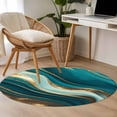thumbnail image 5 of 3.3ft Round Rug, Teal Marble Non-Skid Rubber Backing Large Area Rugs - Living Room Bedroom Home Office, Modern Abstract Gold Fluid Art Indoor Floor Mat Carpets Washable Rug, 5 of 9