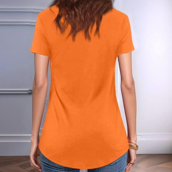 Women's Casual Solid Color V Neck Regular T Shirt Top For Everyday Wear Womens Tech Shirts Stretch Tee Women Running Shirt Long Sleeved Shirts Womens Plain Shirt Womens Top Extra Long Womens Active