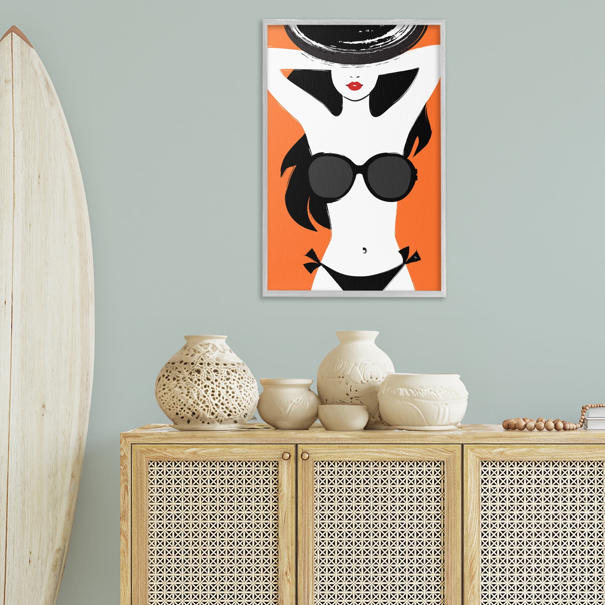 Stupell Industries Summer Vibes Girl Coastal Painting Gray Framed Art Print Wall Art, 20 x 30