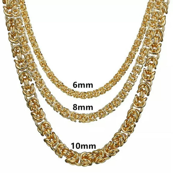 QQTDFG Fashion Stainless Steel Women Men Silver Gold Plated Byzantine Chain Necklace-Gold-40inch or 101cm-10mm
