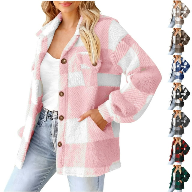 Tranfacy Winter Coats for Women, Womens Fleece Coats, Straight Coat Style Button Down Pocket Coat for Cold Weather
