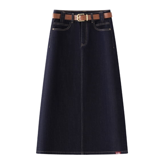 Deep Blue A-Line Denim Skirt Women High Waist Slim Fit Pencil Skirt Back Slit Straight Cut Autumn New Arrival Fashion