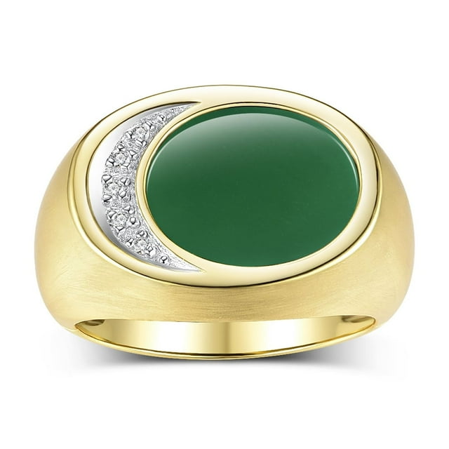 RYLOS Men's Designer Ring in Yellow Gold Plated Silver 925: Features Diamonds around Green Quartz - Available Size 8