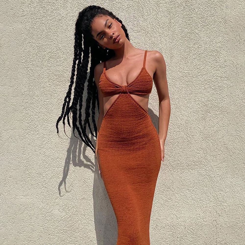 Knitted Bodycon Dress Spaghetti Strap 