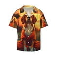 thumbnail image 5 of Picia Sunset Meditating Dog Men's Linen Shirts Short Sleeve Cuban Beach Shirts Casual Shirts Button Down Shirt for Men Beach Summer Wedding Shirt-Small, 5 of 7