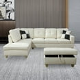 thumbnail image 2 of DOMETOUR Faux Leather Sofa Set For Living Room, Sectional Couches L Shaped Couch Living Room Furniture, Modular Sectional Sofa Set with Storage Ottoman for Apartment, 3-Piece Sofa White, 2 of 7