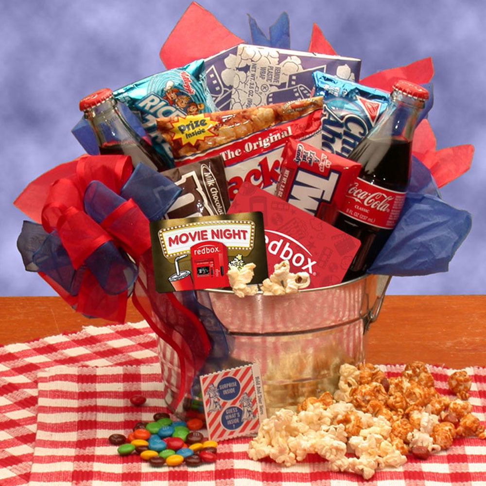 Gift Basket Blockbuster Night Movie Pail with 10.00 Redbox Gift Card
