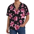 thumbnail image 3 of Vsdgher Lilies Flowers Print Men's Wrinkle Free Untucked Cuban Shirt Business Casual Button Down Shirts Short Sleeve Shirt, 3 of 7