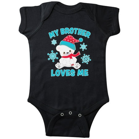 

Inktastic Polar Bear My Brother Loves Me in Santa Hat with Snowflakes Gift Baby Boy or Baby Girl Bodysuit