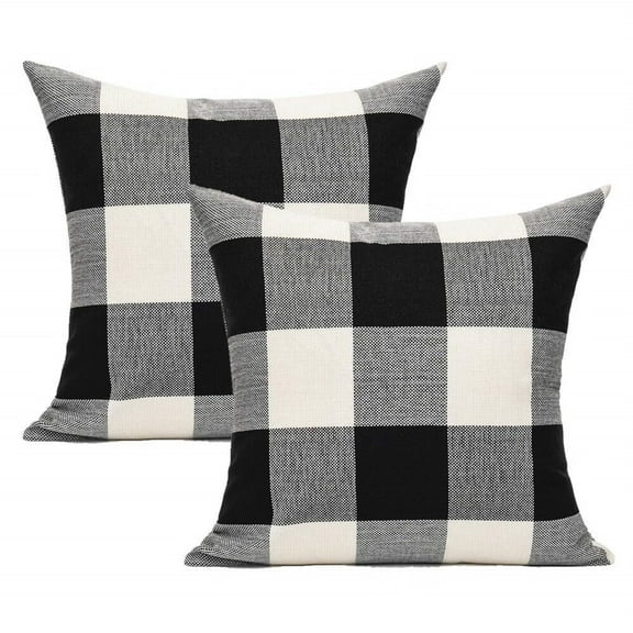 Outdoor Farmhouse Buffalo Plaids Throw Pillow Covers 18x18 Set of 2 Black White Decorative Classroom Front Porch Classic Decor Retro Boho Cushion Cases Fall Home Rustic Check for Couch Patio