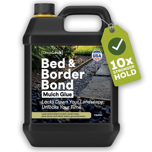 TerraLock Bed and Border Bond For Landscaping, 1 Gallon Rock Glue. Easy Spray, Easy Hold. Perfect for Mulch, Pea Gravel Large & Small, Rock, Straw and Stone, Pega Para Piedras de Jardin