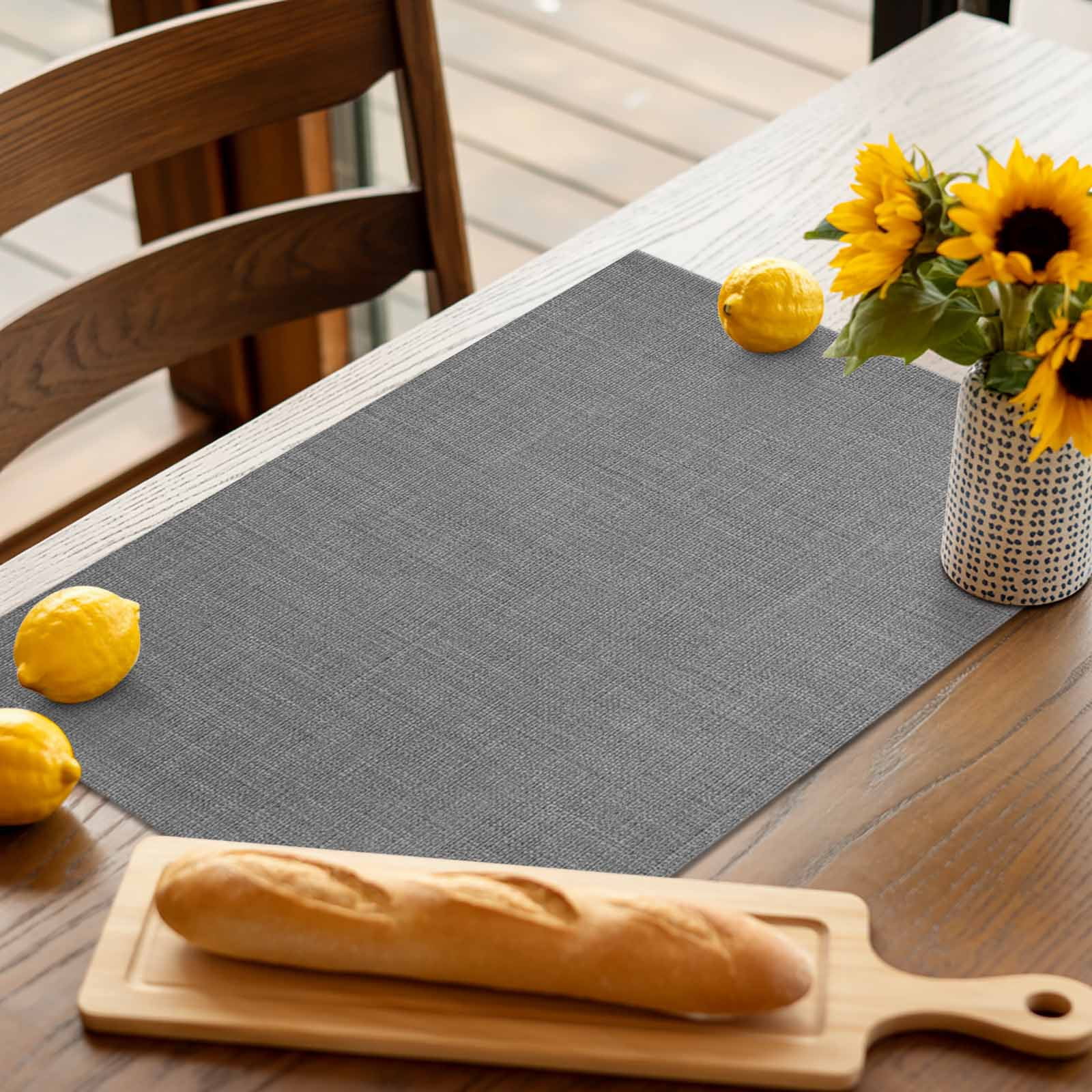 Placemats Set of 4, Grey Linen Placemats Set of 4, Farmhouse Pure Color Tablemats Washable Placemat Table Decoration for Kitchen Table Dinner Party Home Decor Indoor Outdoor 13x19 Inch