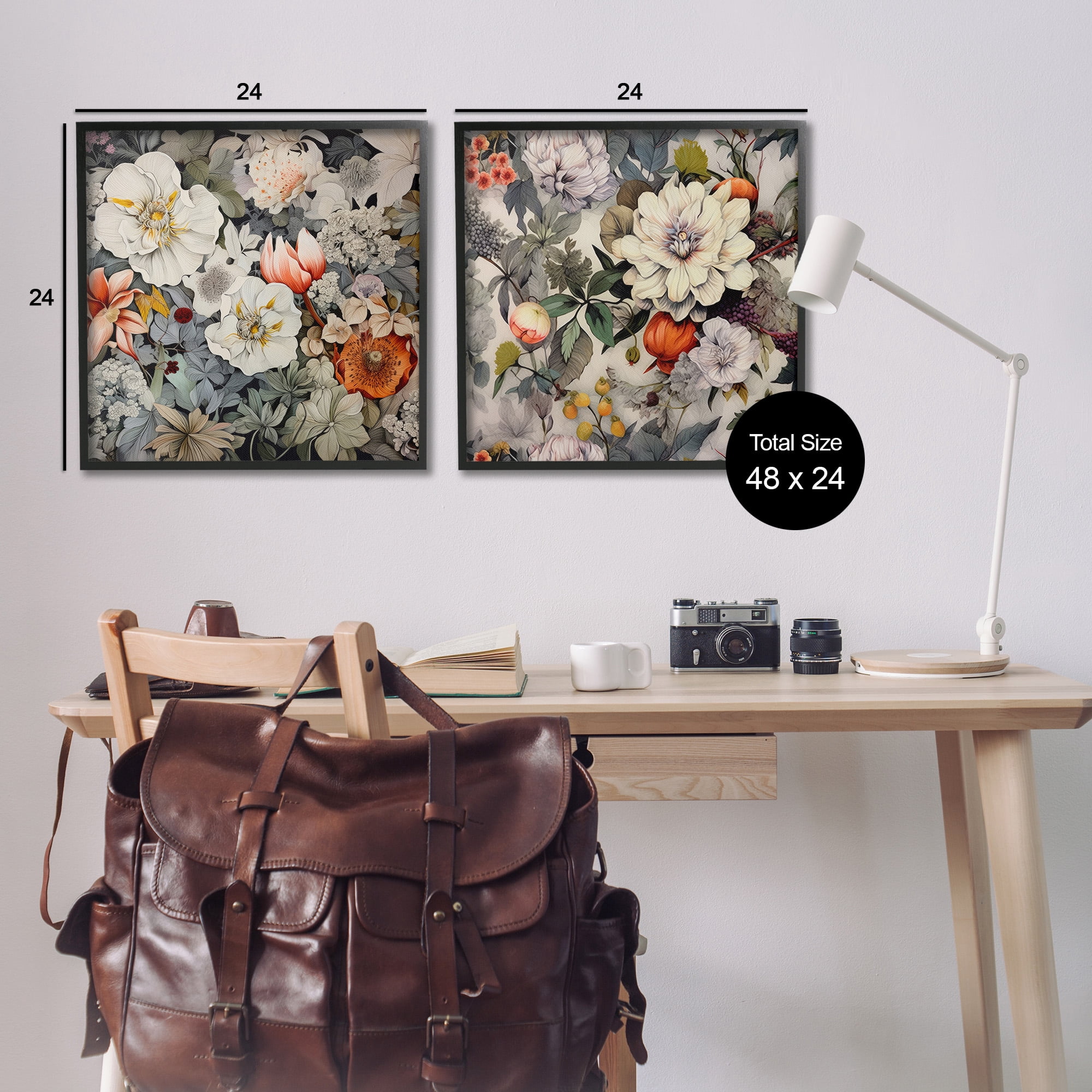 Stupell Industries Vintage Blooms Arrangement Botanical & Floral Painting Black Framed Art Print Wall Art, 24 x 24, Set of 2