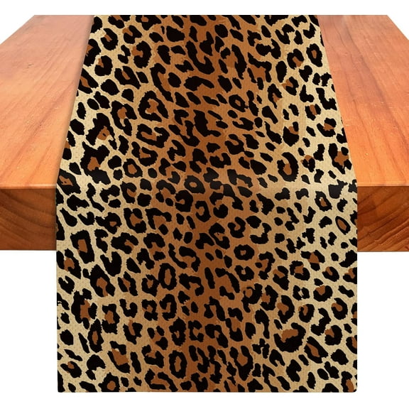 Leopard Print Table Runner 72" Long Animal Style Table Runner Dresser Scarves, Wildlife Safari Burlap Dining Room Table Decor for Kitchen Farmhouse Indoor Outdoor Home Party