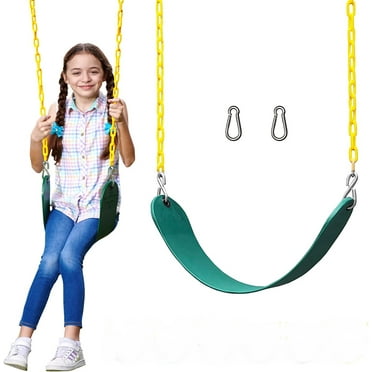 Belt Swing Seat with Pinch-Free Rubber Coated Metal Hanging Chains Belt Swings Holds 250 Pounds, Backyard Swingset Playground Accessories for Kids