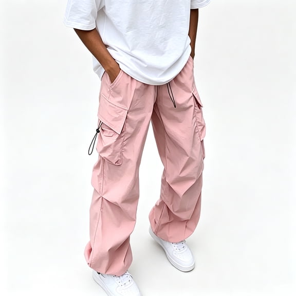 Men's Twill Weave Casual Pants Elastic Waistband Drawstring Loose Fit Outdoor Activity Pants S-XL