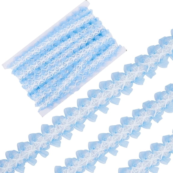 10yard Polyester Lace Trims Hollow Flower Lace Ribbon Garment Accessories Sky Blue 1 inch(26mm)