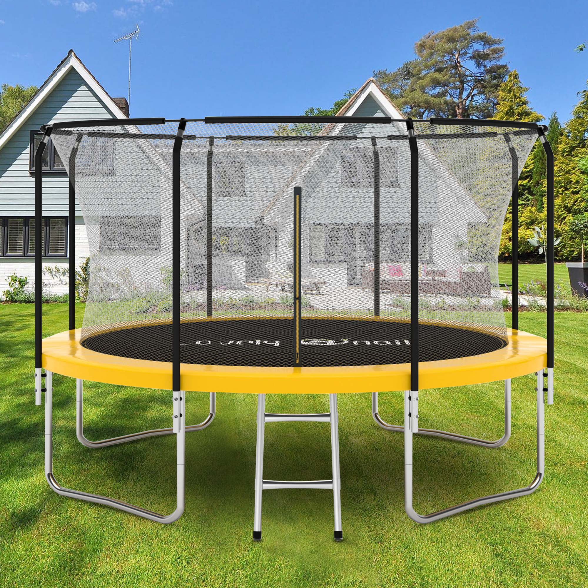 12FT Round Trampoline Combo Safety Enclosure Bounce Jump Net w/Spring Pad&Ladder 