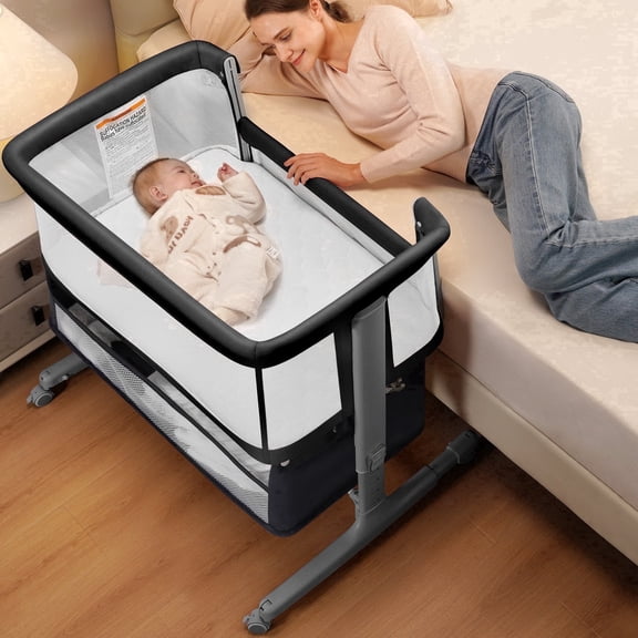 Babyeap Baby Bassinet for Newborn with Large Storage Basket, Gray