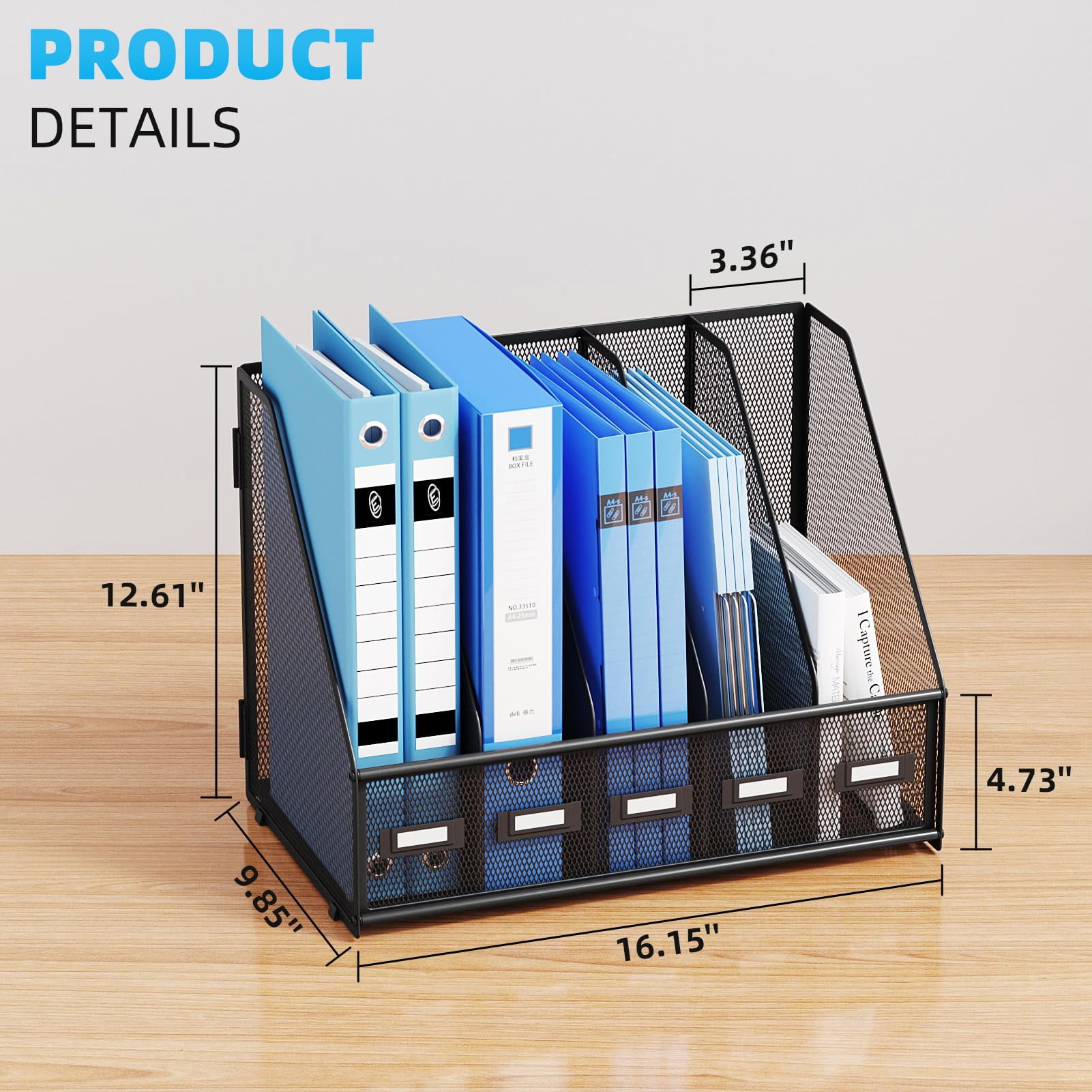 Marbrasse File Organizer for Desk,Desk File Organizer with 5 Vertical Compartments Mesh Magazine File Holder for Office Home