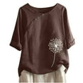 thumbnail image 1 of CEHVOM Femmes Manches 1/2 Décontracté Col Rond Imprimé Ample Tunique à Boutons Chemise Blouse Hauts Liquidation, 1 of 5
