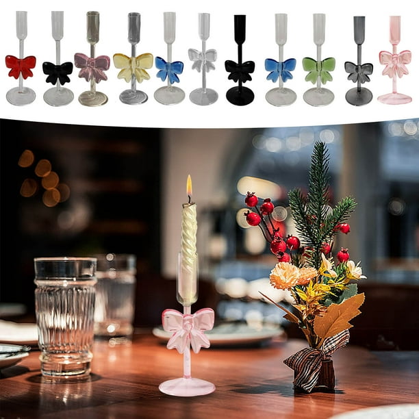 Portavelas Navideños de Cristal Transparente con Lazo | Juego de 2 (25 y 20 Cm) | Lazo Rojo Decorativo | Decoración Navideña para La Mesa