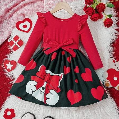 

Toddler Girls Casual Dresses Autumn Winter Long Sleeve Prints Princess Dance Party Dress Daily-Wear