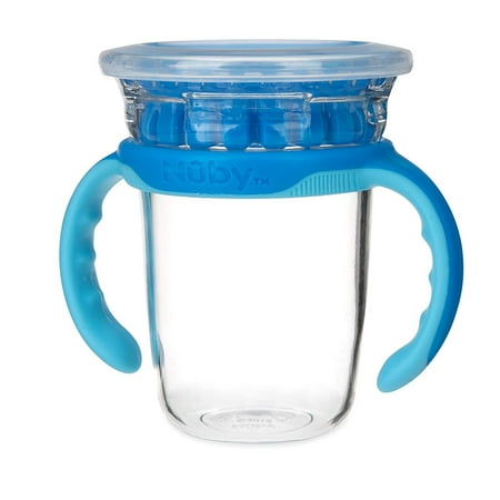 Luv N Care/NUBY Nuby 360 Edge 2 Stage Drinking Rim Cup with Removable Handles & hygienic Cover: 8 Oz/ 240 Ml, 12M+, Blue