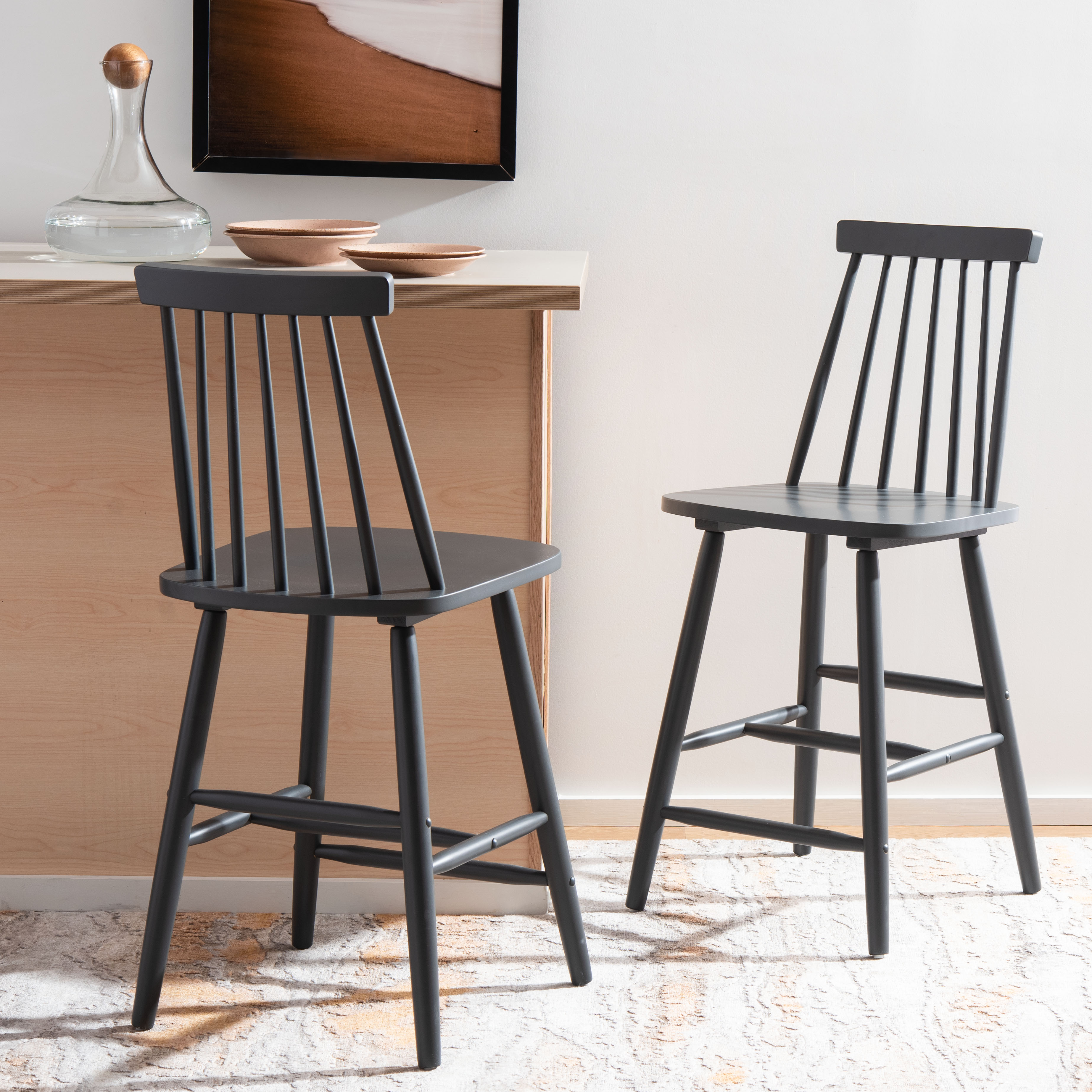 SAFAVIEH Beaufort Solid Spindle Back Counter Stool with Footrest, Grey