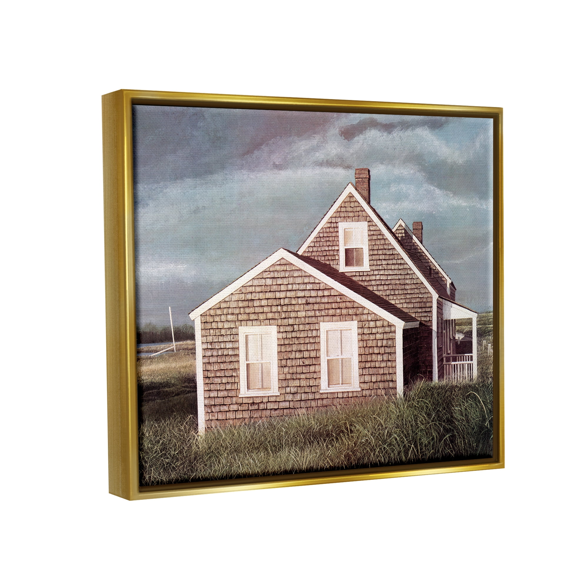 Stupell Industries Coastal Home Atmospheric Beachside Cloudy Sky Photograph Metallic Gold Floating Framed Canvas Print Wall Art, Design by Tom Mielko