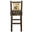 thumbnail image 2 of Homestead Collection Counter Height Barstool w/ Back - Woodland Upholstery, w/ Laser Engraved Wolf Design, 2 of 5
