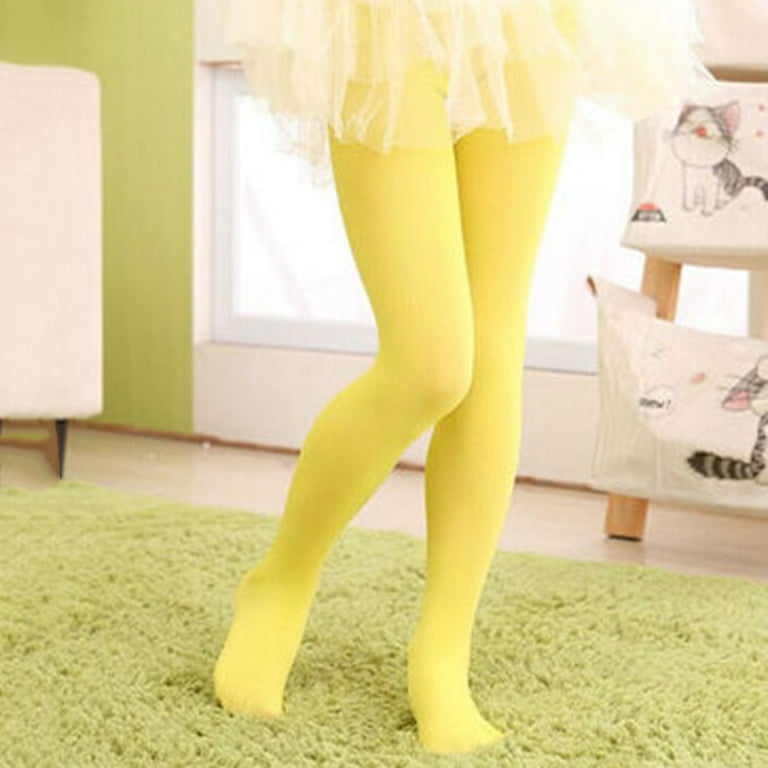 Anvazise Kids Girls Candy Color Tights Pantyhose Ballet Dance Leggings Hosiery Stockings Bright Yellow M