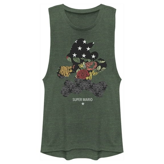 Junior's Nintendo Mario Ornate Pattern Festival Muscle Graphic Tee Pine Green Heather Small
